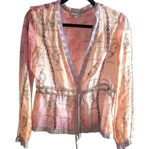 Womens J. Jill Asian Inspired Top Sz XS Embroidery Surplice Blouse Gold Orange